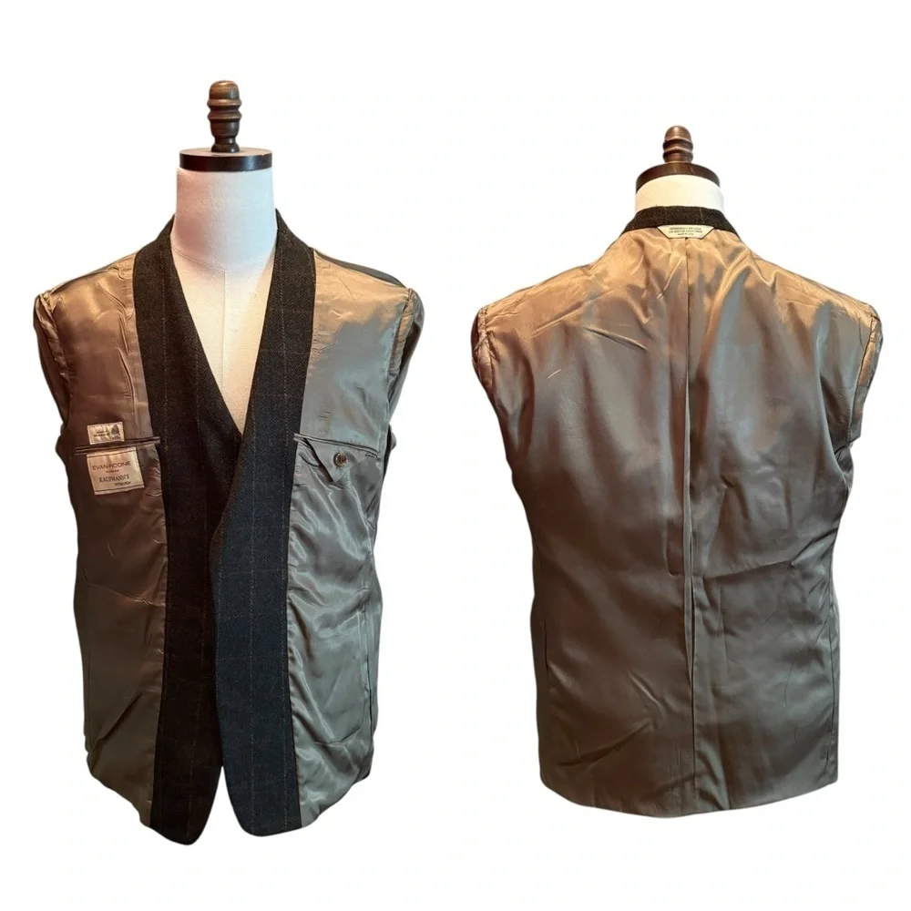 Evan Picone Men’s Wool Blazer Sport Jacket Green Size 40S Check Vintage Office